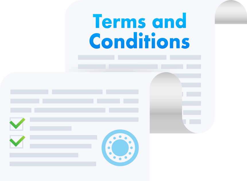 Terms and conditions. Protecting personal data. Document paper, contract. Vector stock illustration.